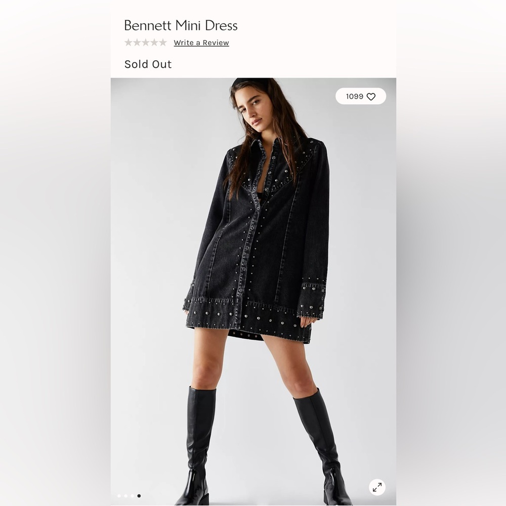 Free People Bennett Black Studded Denim Mini Dress M